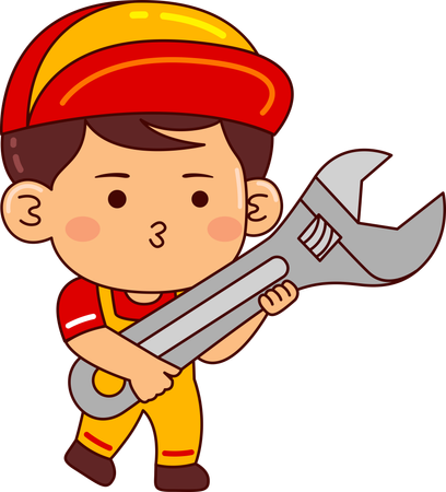Mechanic holding wrench  Illustration