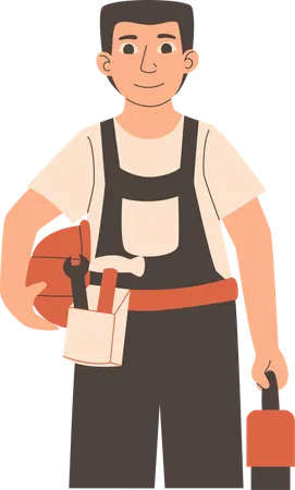 工具キットを持って立っている整備士の男性  イラスト