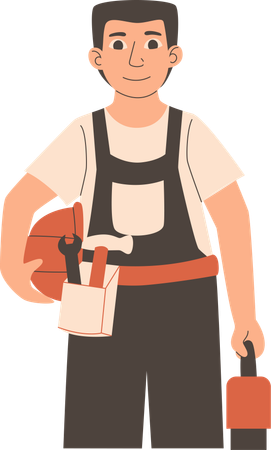 Mechanic man standing with tool kit  Illustration