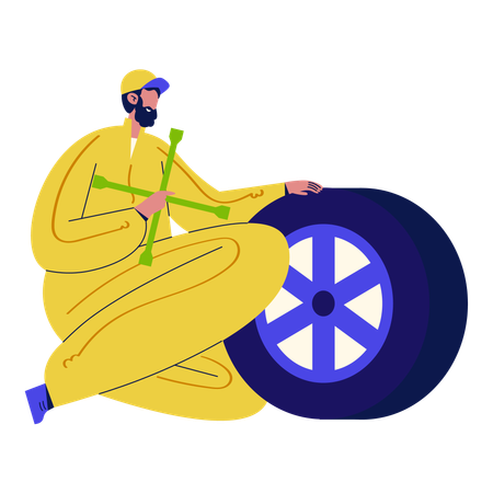 Mechanic Mounting Tire  Illustration