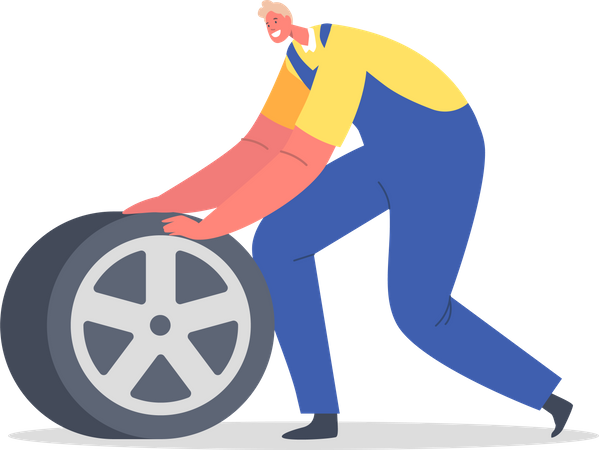 Mechanic mounting tire  Illustration