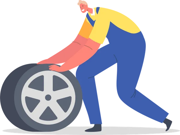 Mechanic mounting tire  Illustration