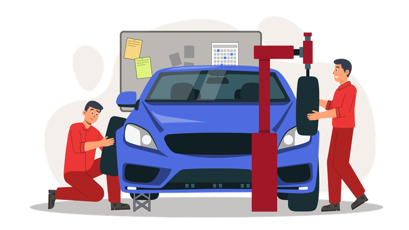 Mechanic repair accidental car  Illustration