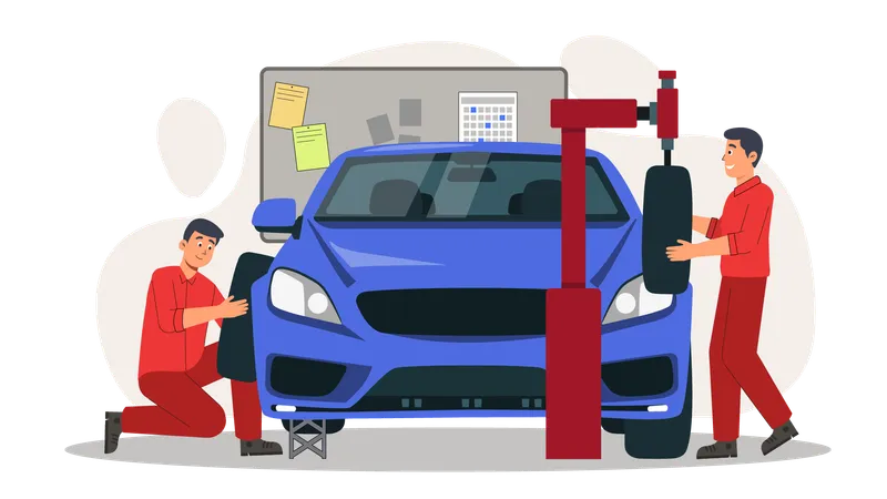 Mechanic repair accidental car  Illustration