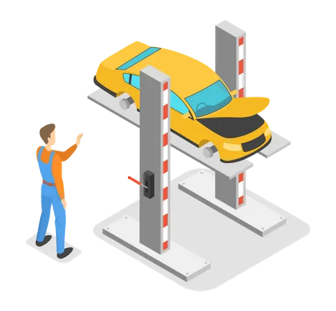 Mechanic repair car on lift  Illustration