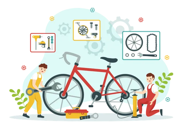 Mechanic Repairing Bicycles  Illustration