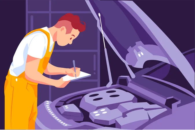 Mechanic repairing car Illustration