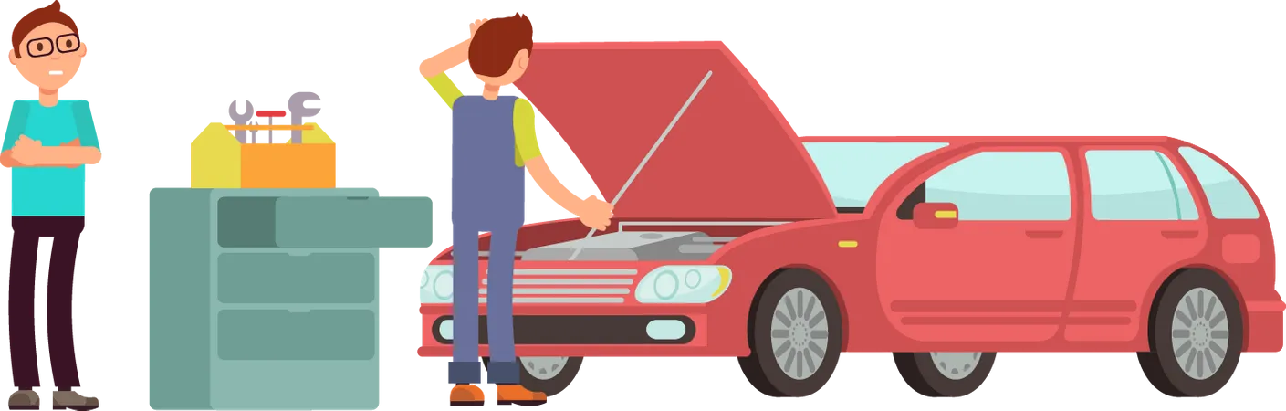 Mechanic repairing car Illustration