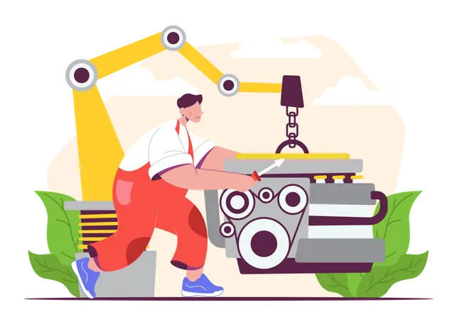 Mechanic repairing car engine  Illustration