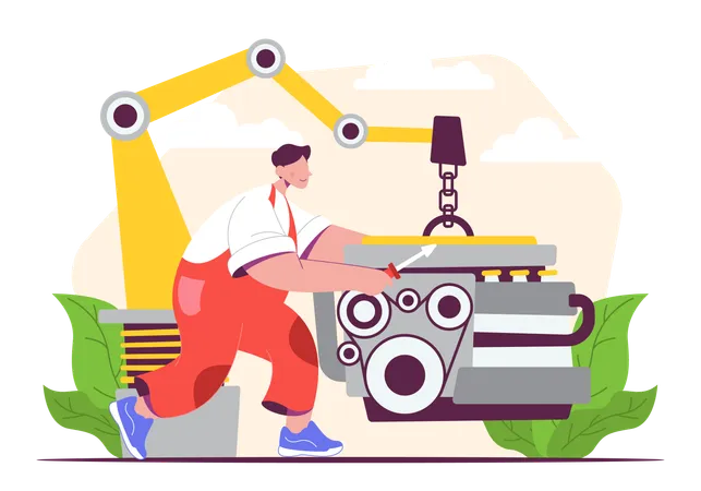 Mechanic repairing car engine  Illustration