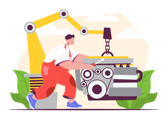 Mechanic repairing car engine  Illustration