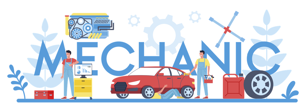 Mechanic repairing car  Illustration