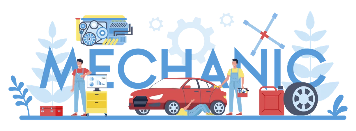 Mechanic repairing car  Illustration