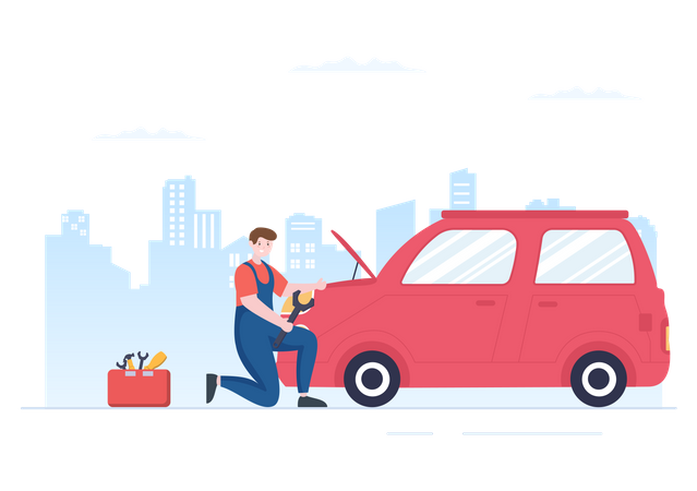 Mechanic repairing car  Illustration