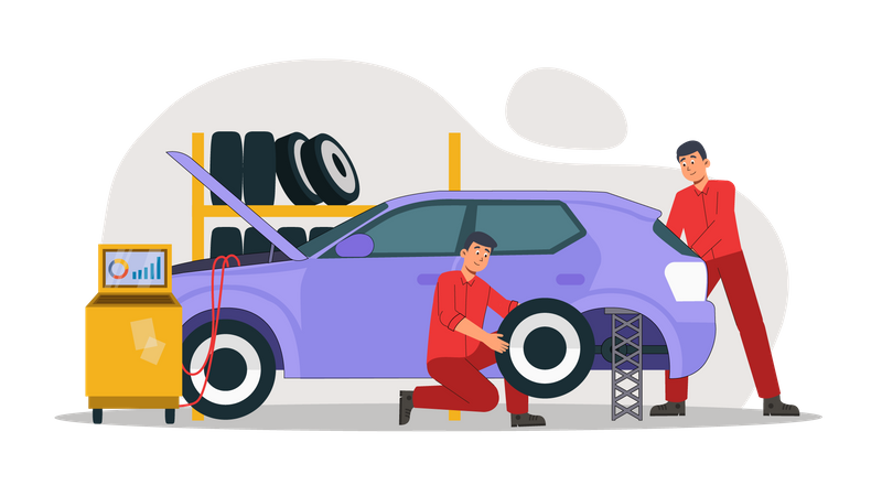 Mechanic repairing car  Illustration