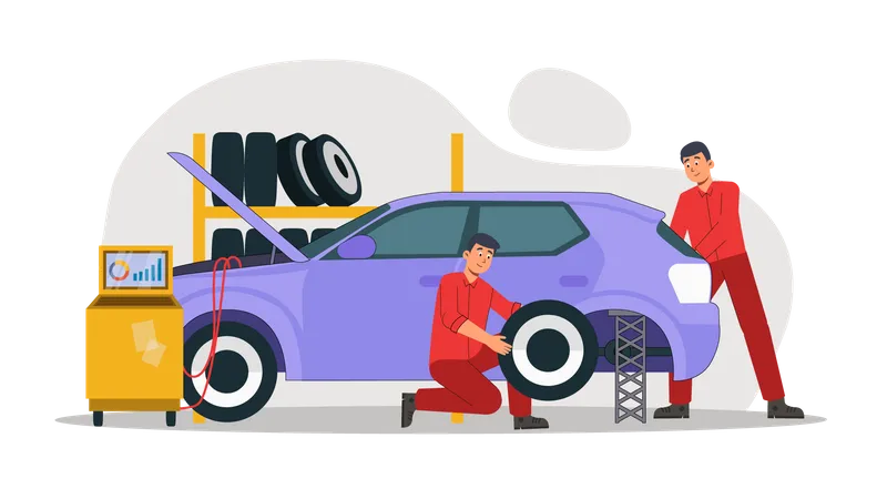 Mechanic repairing car  Illustration