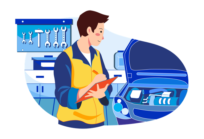 Mechanic repairing car  일러스트레이션