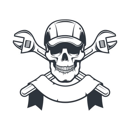 Mechanic Skull in cap with spanner  Illustration