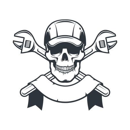 Mechanic Skull in cap with spanner  Illustration