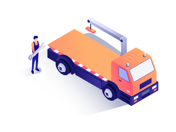 Mechanic standing near towing truck  Illustration