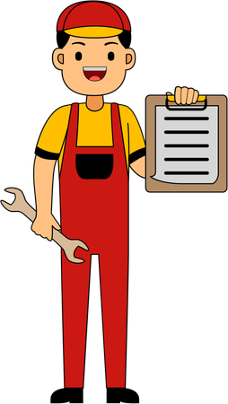 Mechanic standing with clipboard  Illustration