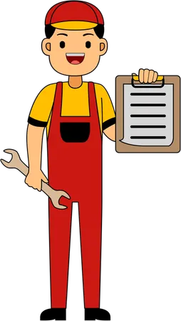 Mechanic standing with clipboard  Illustration