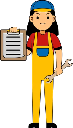 Mechanic standing with clipboard  Illustration