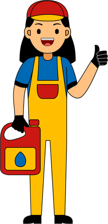 Mechanic standing with fuel container  Illustration