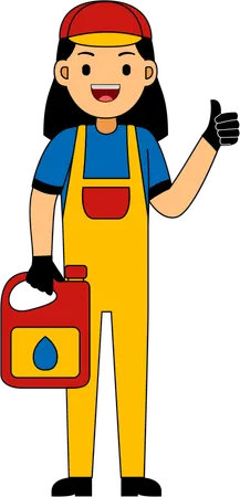 Mechanic standing with fuel container  Illustration