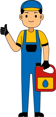 Mechanic standing with fuel container  Illustration