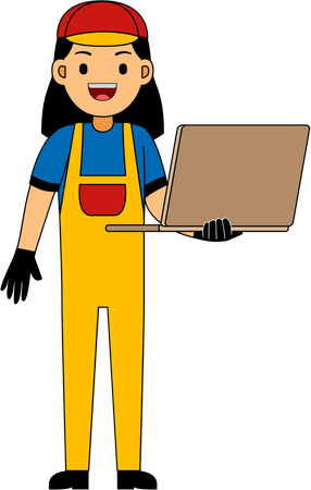 Mechanic standing with laptop  Illustration