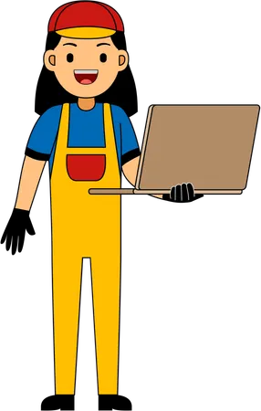 Mechanic standing with laptop  Illustration