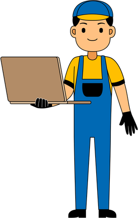 Mechanic standing with laptop  Illustration