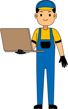 Mechanic standing with laptop  Illustration