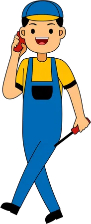 Mechanic standing with screwdriver  Illustration