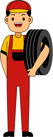 Mechanic standing with tire  Illustration