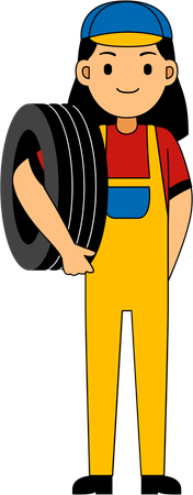 Mechanic standing with tire  Illustration