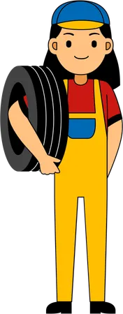 Mechanic standing with tire  Illustration