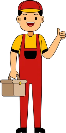 Mechanic standing with toolkit  Illustration