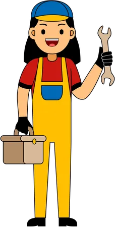 Mechanic standing with wrench  Illustration