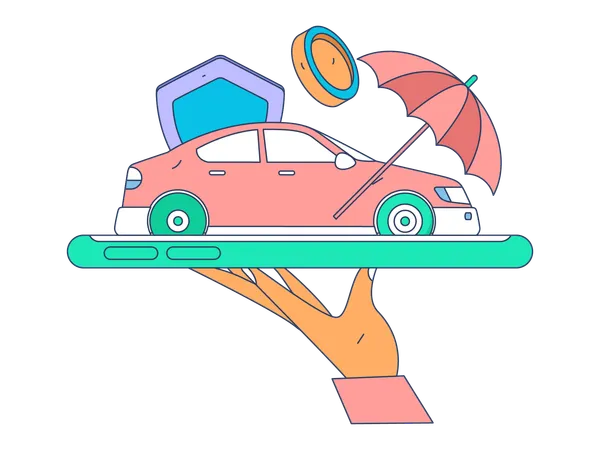 Mechanic takes online car insurance  Illustration