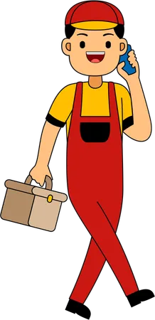 Mechanic walking with toolkit  Illustration