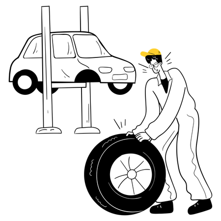 Mechanic working on Tire Replacement  Illustration