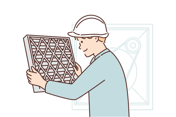 Mechanical engineer holding plate  Illustration