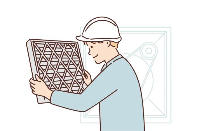 Mechanical engineer holding plate  Illustration