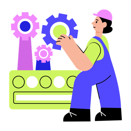 Mechanical engineer working with machine  Illustration