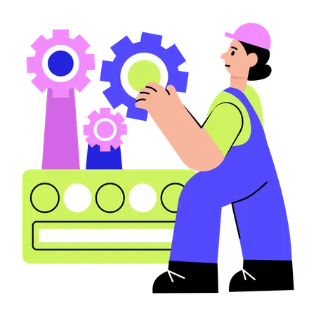 Mechanical engineer working with machine  Illustration