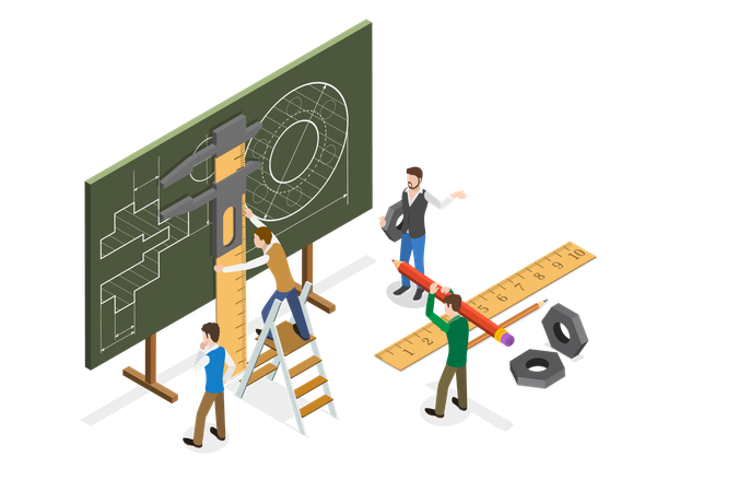 Mechanical Engineers working together  Illustration