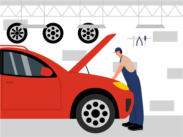 Mechanical repairing car engine  Illustration