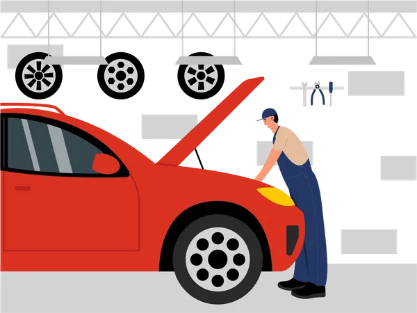 Mechanical repairing car engine  Illustration